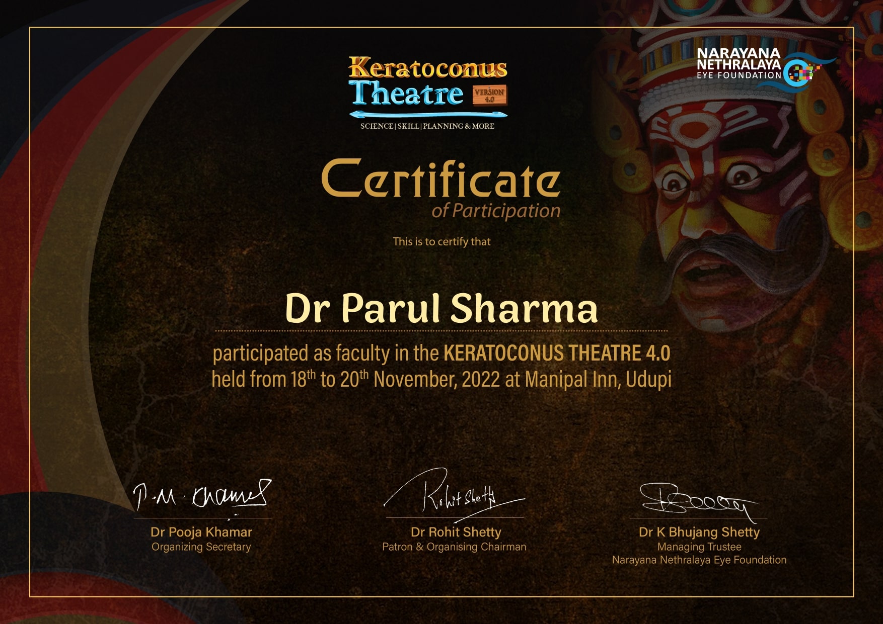 Keratoconus theatre Certificate of participation